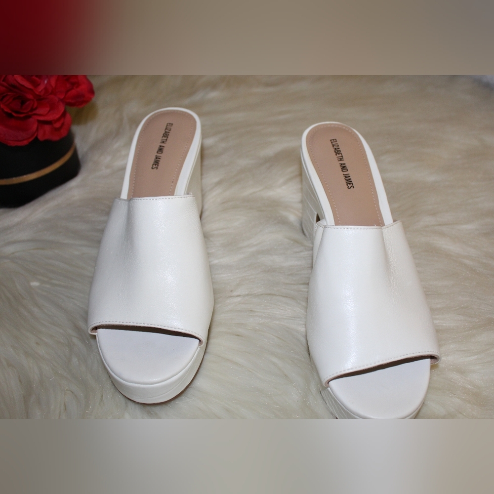 Elizabeth & James Chic White Faux Leather Open Toe Platform Clogs Mules Heels - Picture 2 of 16